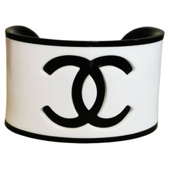 Chanel Black & White Acrylic Wide Bangle Cuff