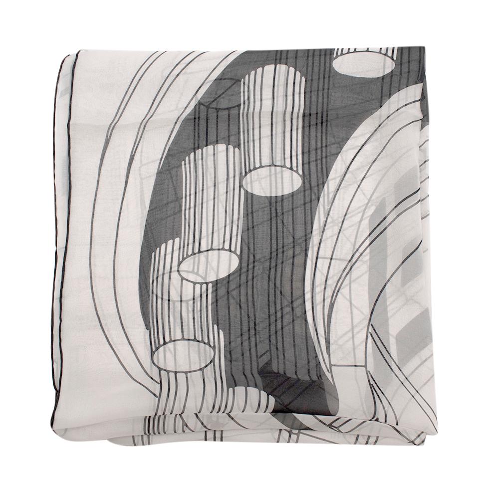Chanel Black & White Architectural Print Silk Scarf 135cm 5