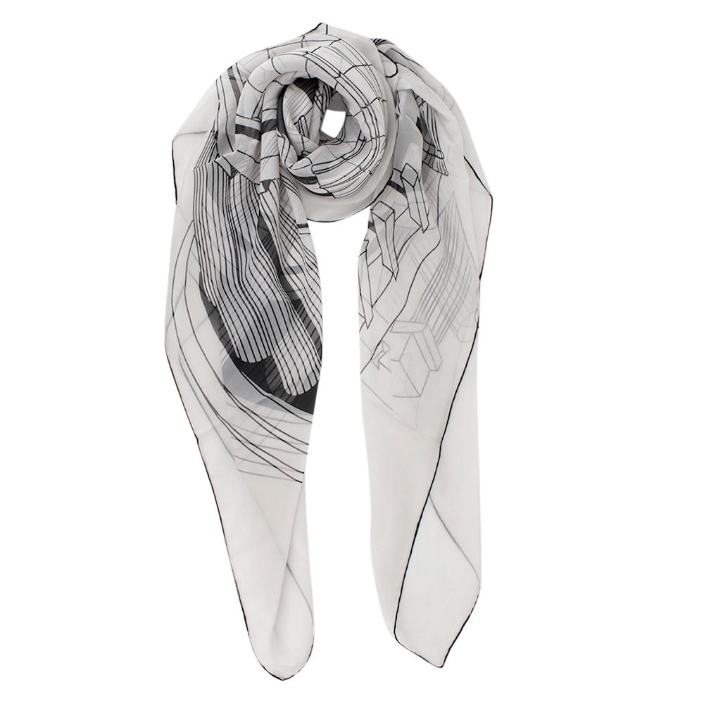 Gray Chanel Black & White Architectural Print Silk Scarf 135cm