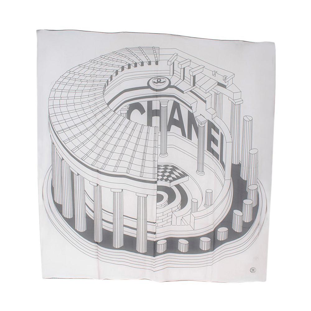 Chanel Black & White Architectural Print Silk Scarf 135cm