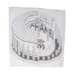 Chanel Black & White Architectural Print Silk Scarf 135cm