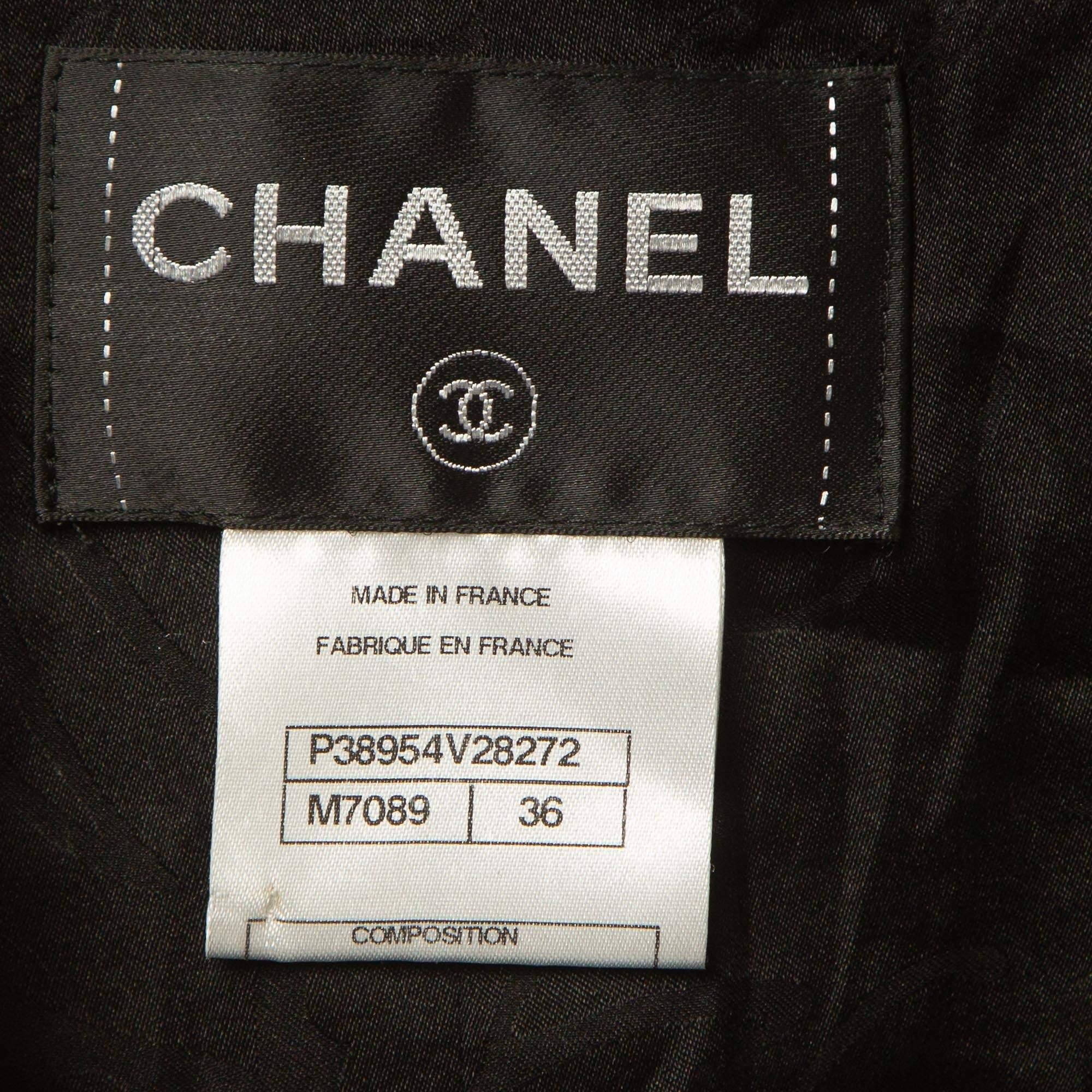 Chanel Black/White Bouclé Wool Blend Zipper Mid Length Jacket S 1