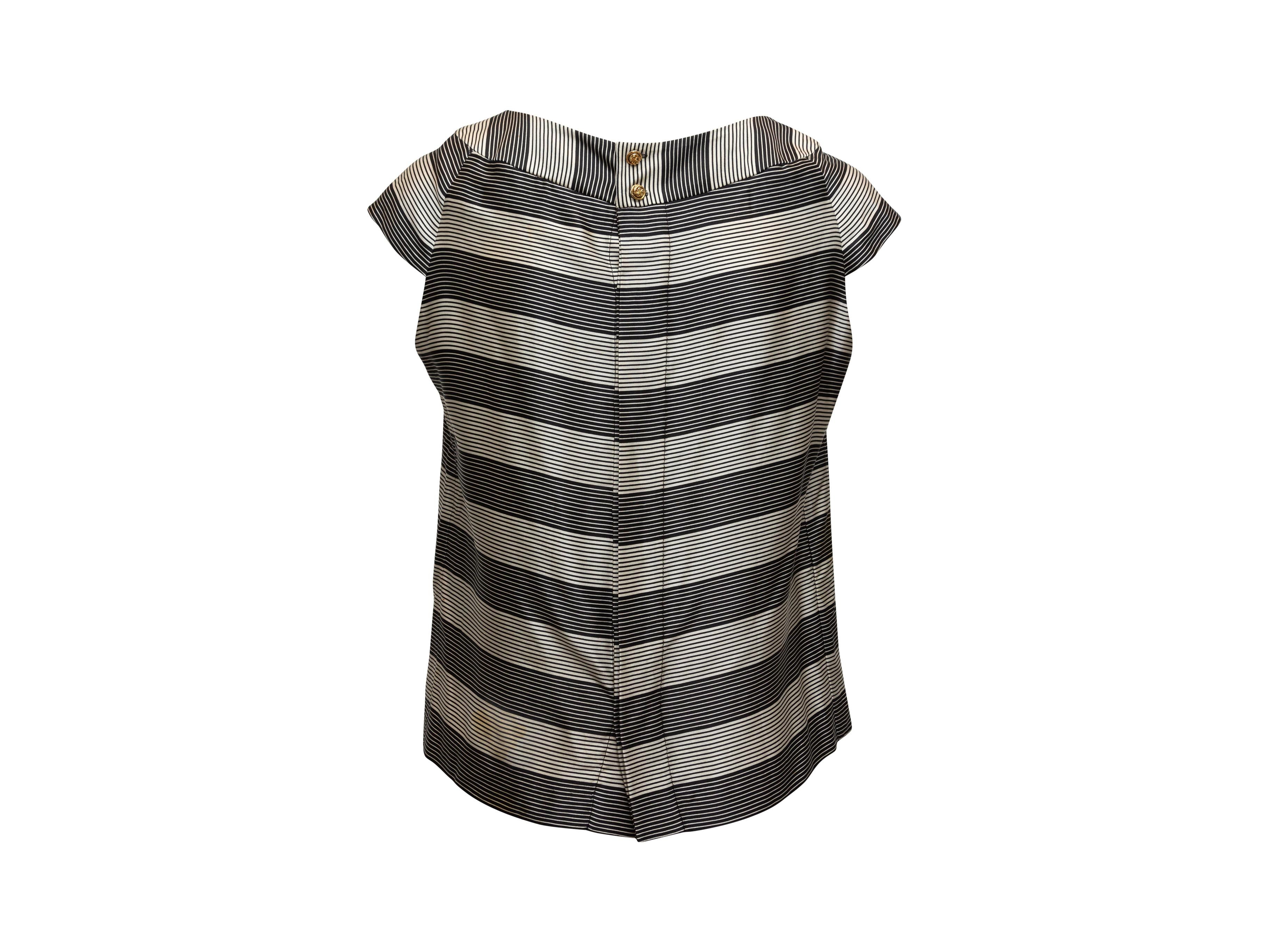 Chanel Black & White Boutique Silk Striped Top In Good Condition In New York, NY