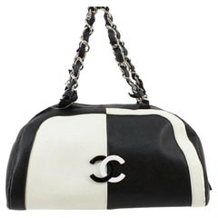 Chanel Black White Calfskin Leather Colorblock CC Bowling Bag