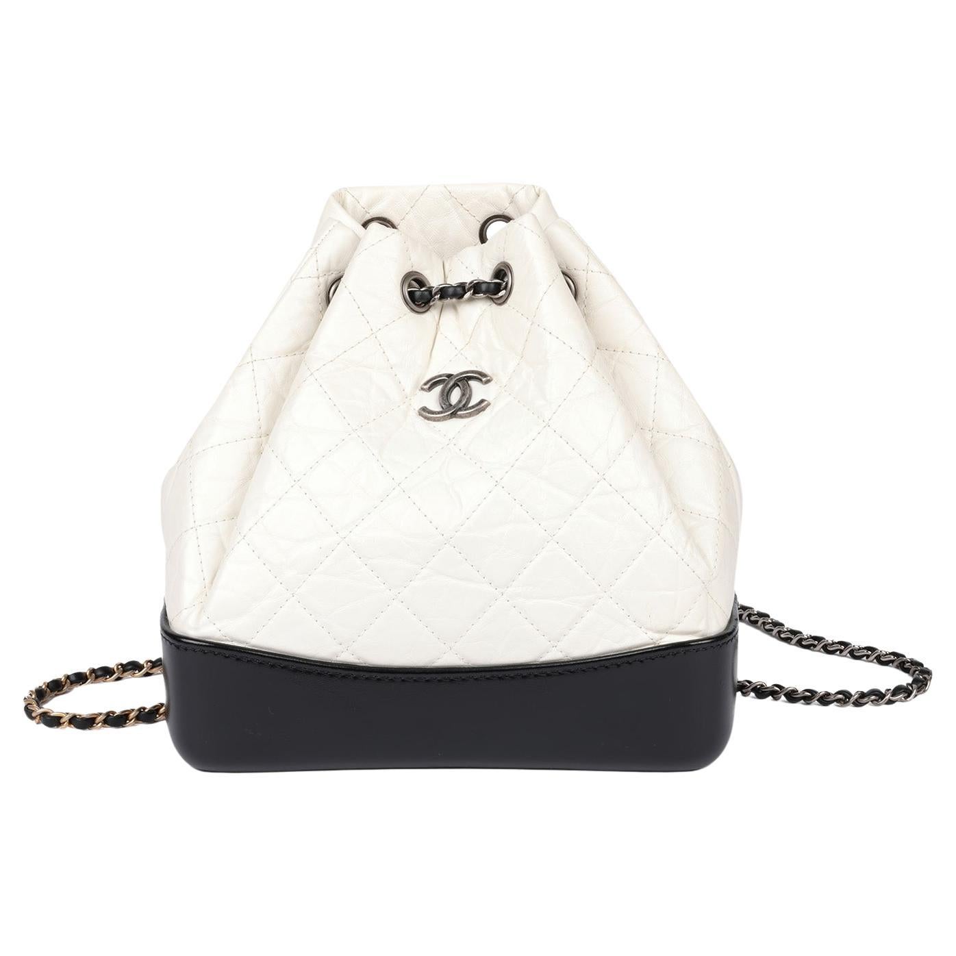 Chanel Black & White Calfskin Leather Gabrielle Backpack  For Sale
