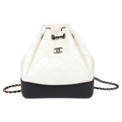 Used Chanel Black & White Calfskin Leather Gabrielle Backpack 