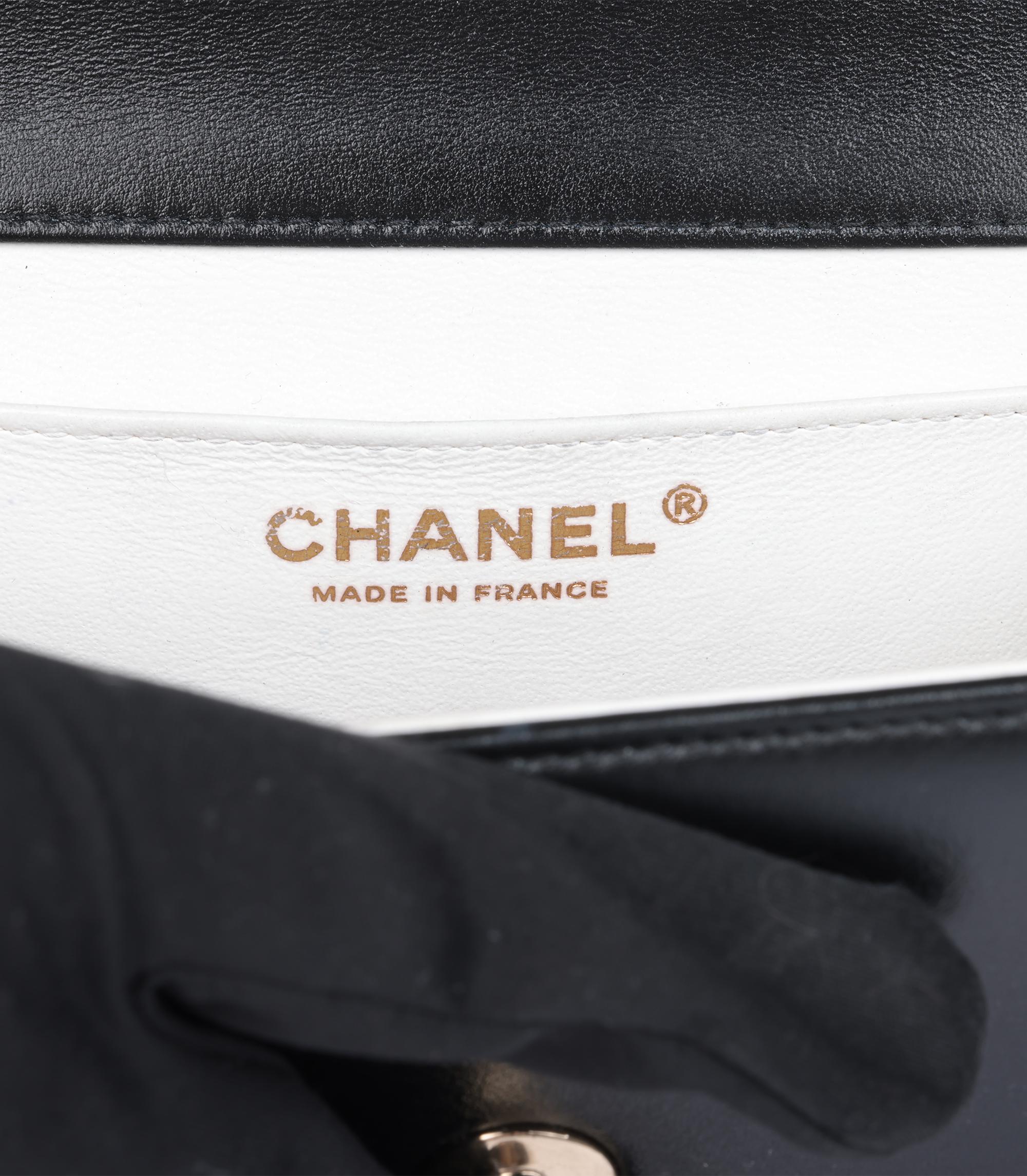 Chanel  Black & White Calfskin Leather Square Frame Single Flap Bag For Sale 6