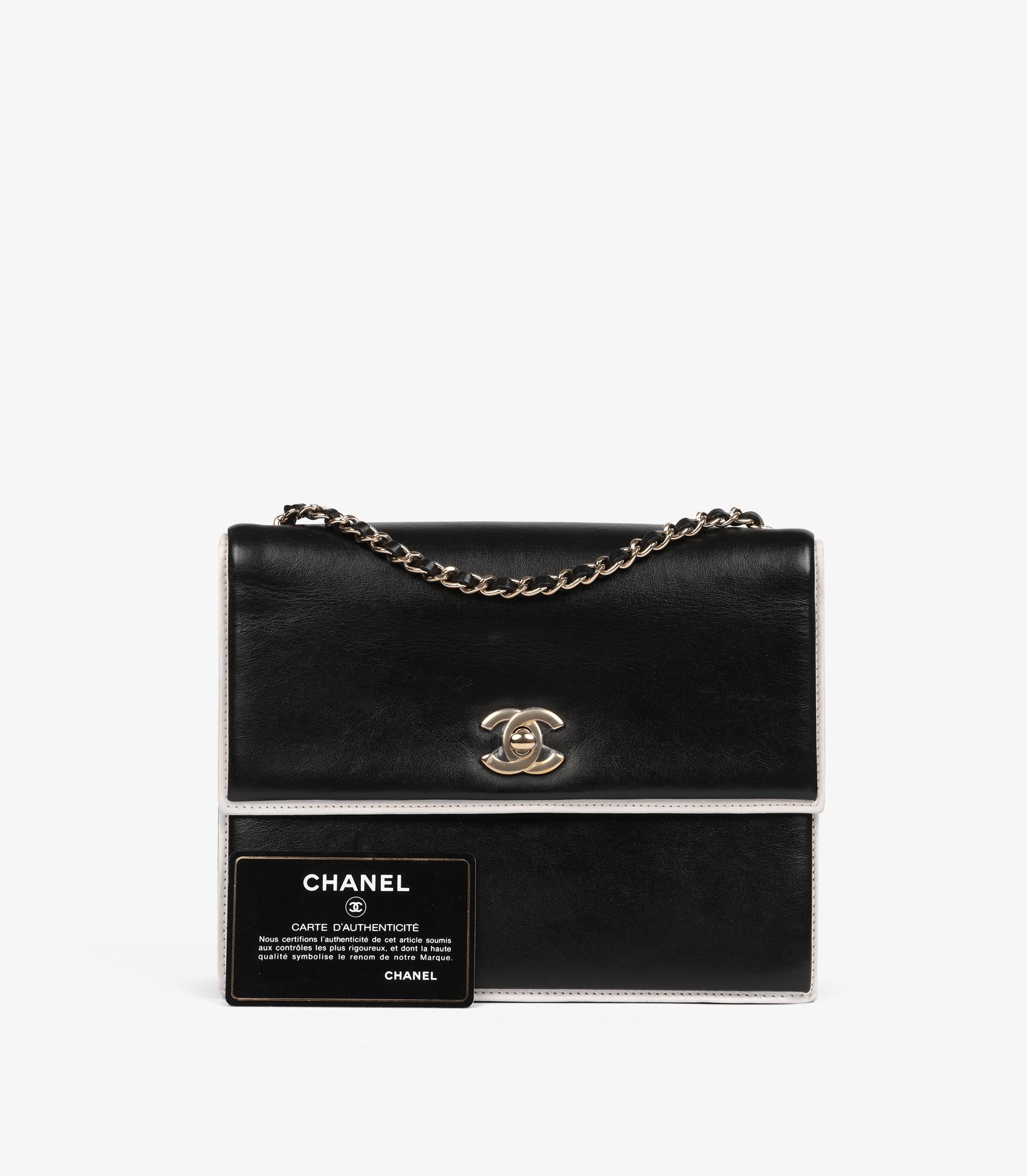 Chanel  Black & White Calfskin Leather Square Frame Single Flap Bag For Sale 7