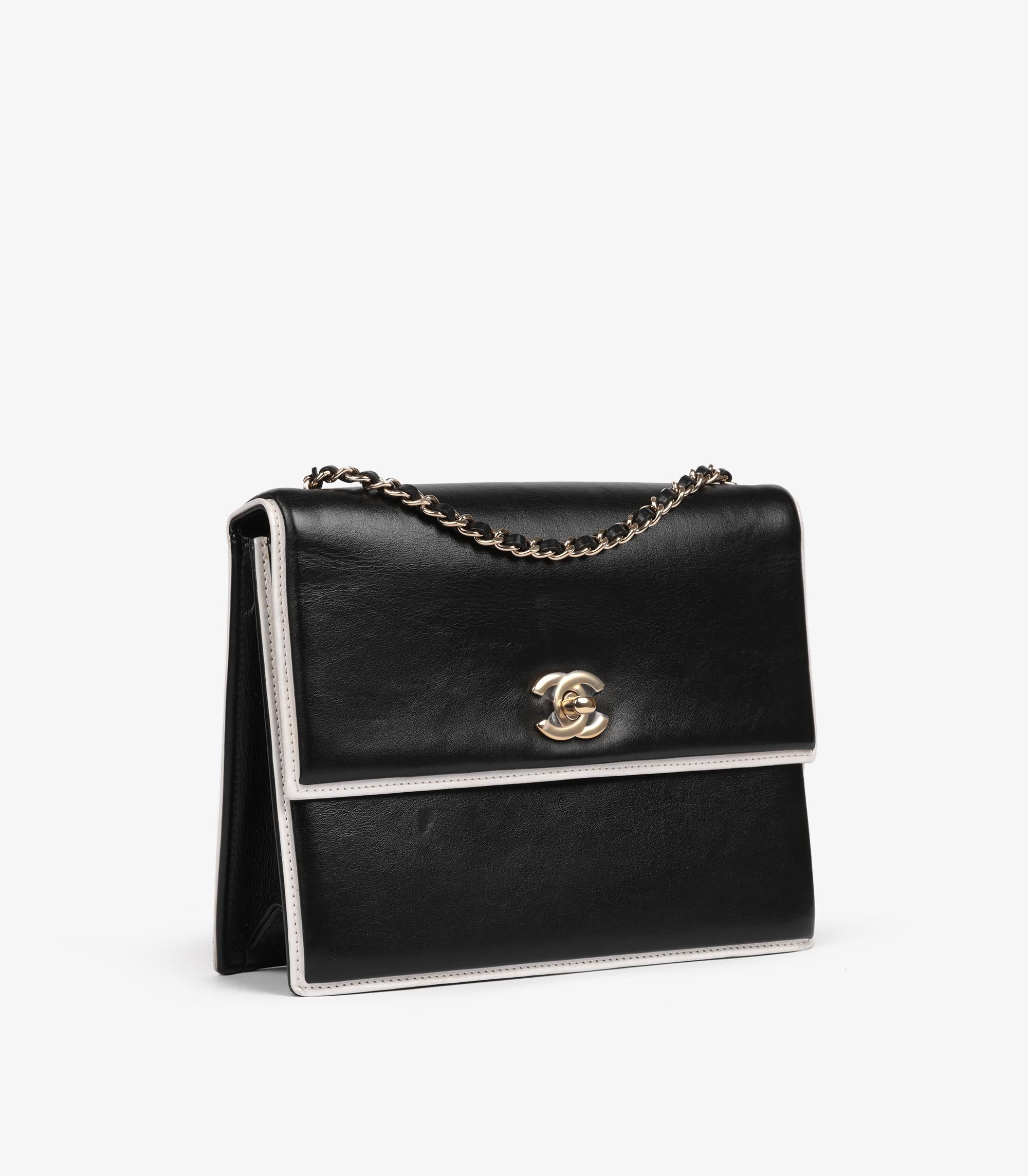 Chanel  Black & White Calfskin Leather Square Frame Single Flap Bag In Excellent Condition For Sale In Bishop's Stortford, Hertfordshire