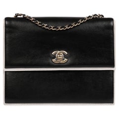 Chanel  Black & White Calfskin Leather Square Frame Single Flap Bag