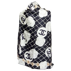 Chanel Black/White Camelia Silk Shawl