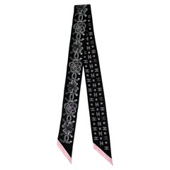 Chanel Black & White Camellia Print Silk Twill Scarf