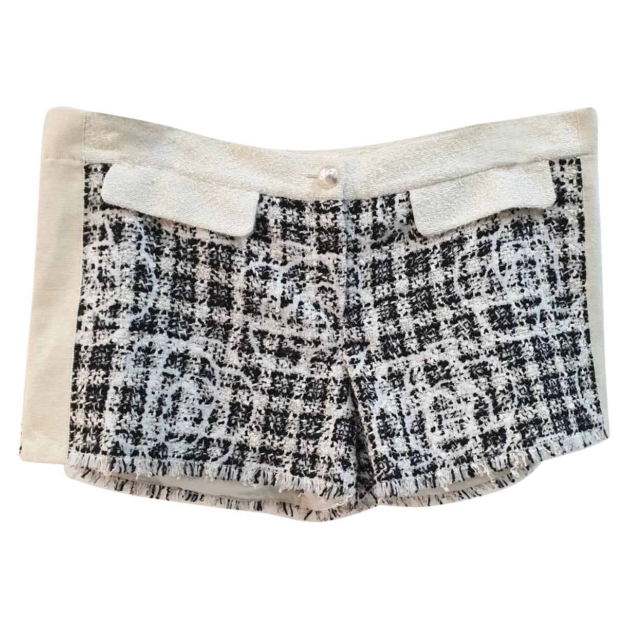 Chanel Black White Camellia Tweed Shorts