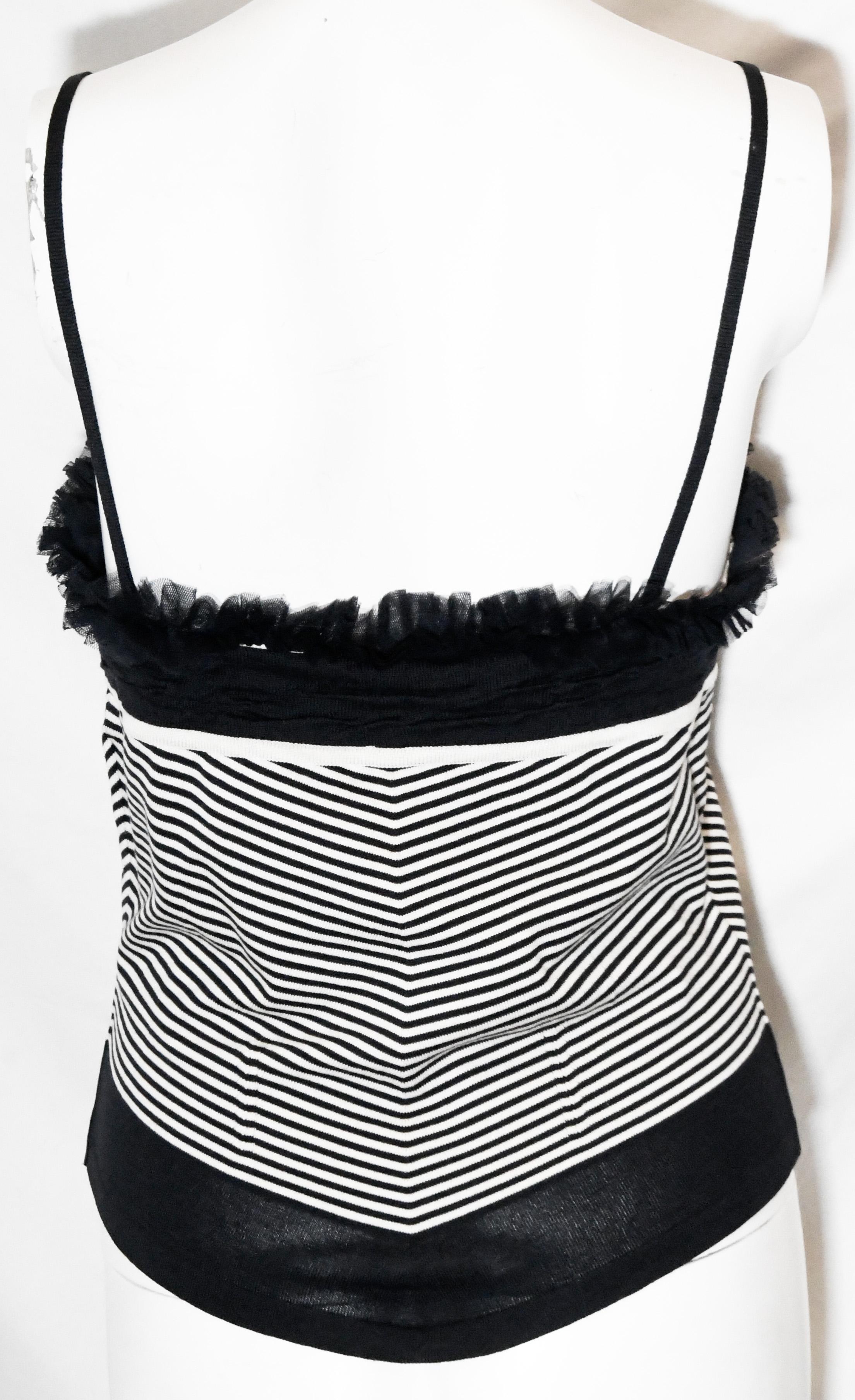 Chanel Black & White Camisole With Gathered Tulle Ruffles from 2002 Cruise  In Excellent Condition For Sale In Palm Beach, FL