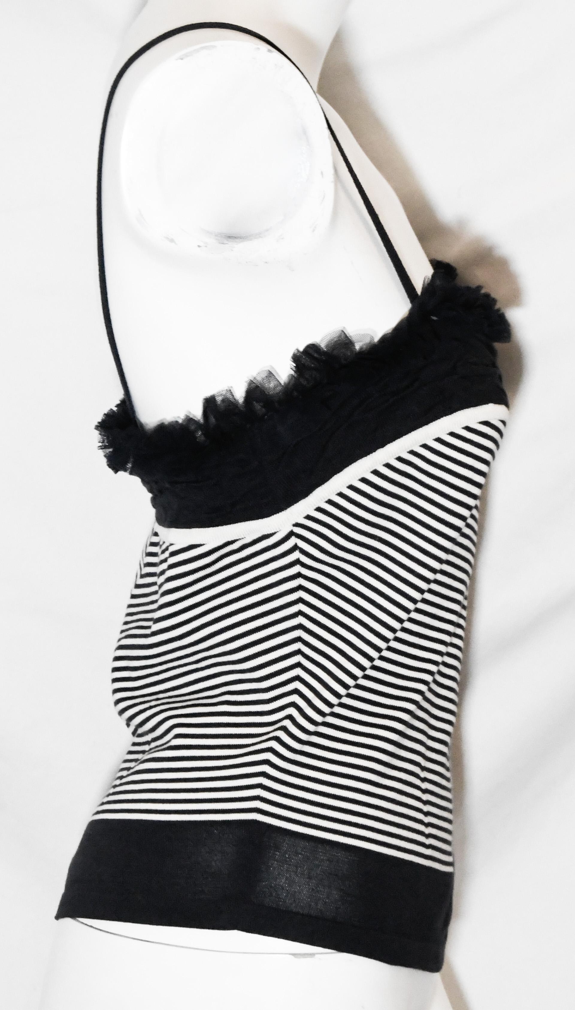 Women's Chanel Black & White Camisole With Gathered Tulle Ruffles from 2002 Cruise  For Sale