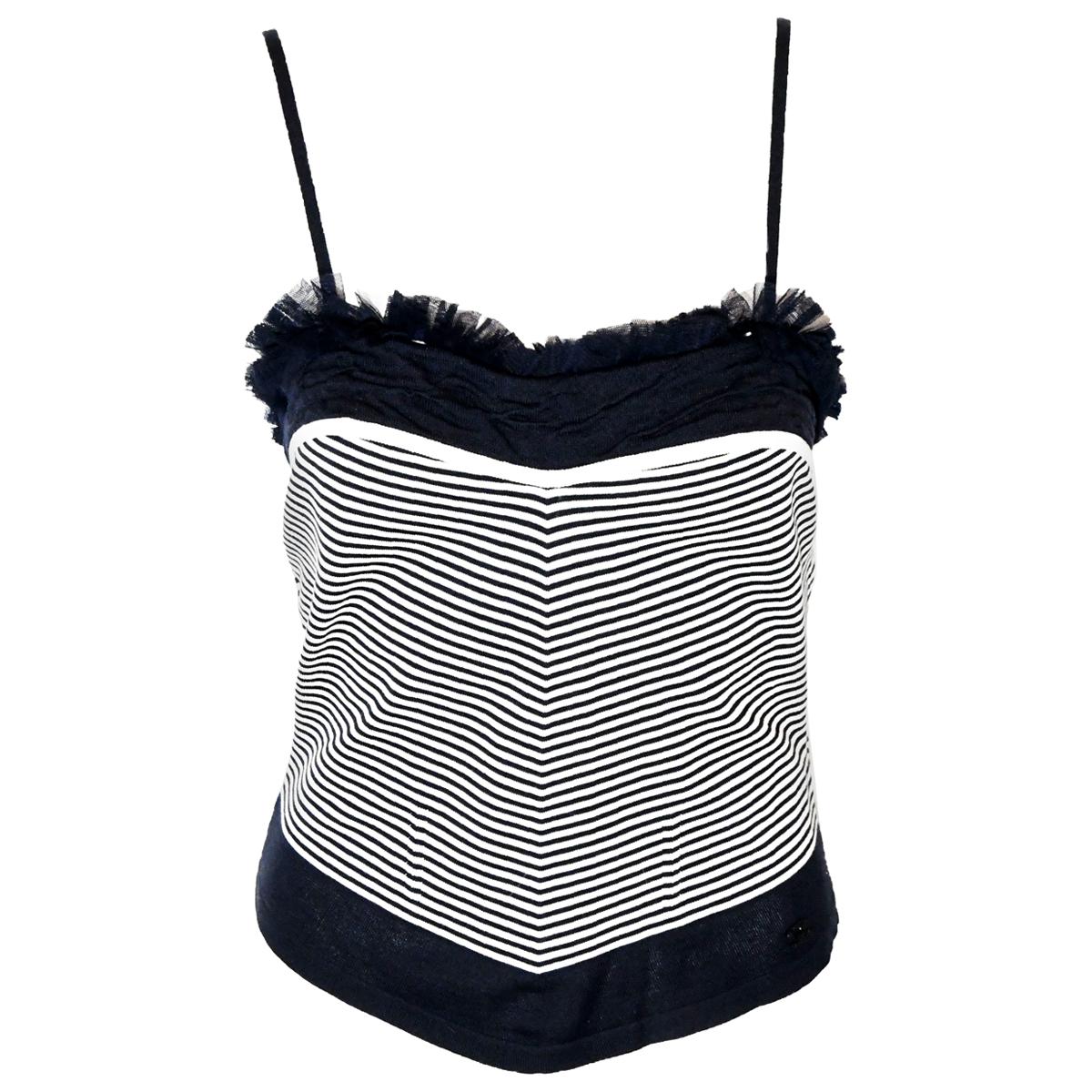 Chanel Black & White Camisole With Gathered Tulle Ruffles from 2002 Cruise  For Sale
