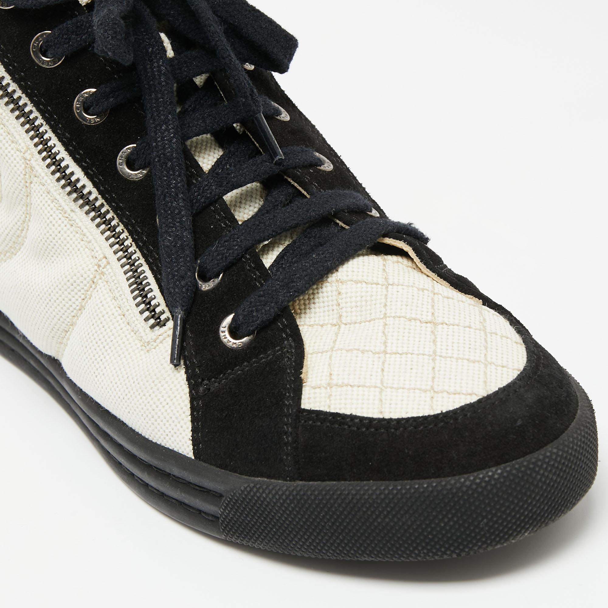 Chanel Black/White Canvas and Suede CC High Top Sneakers Size 38 1