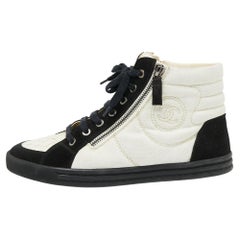 Chanel Black/White Canvas and Suede CC High Top Sneakers Size 38