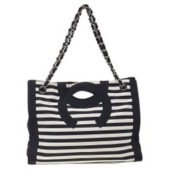 Chanel Black-White Canvas Small Mariniere Tote