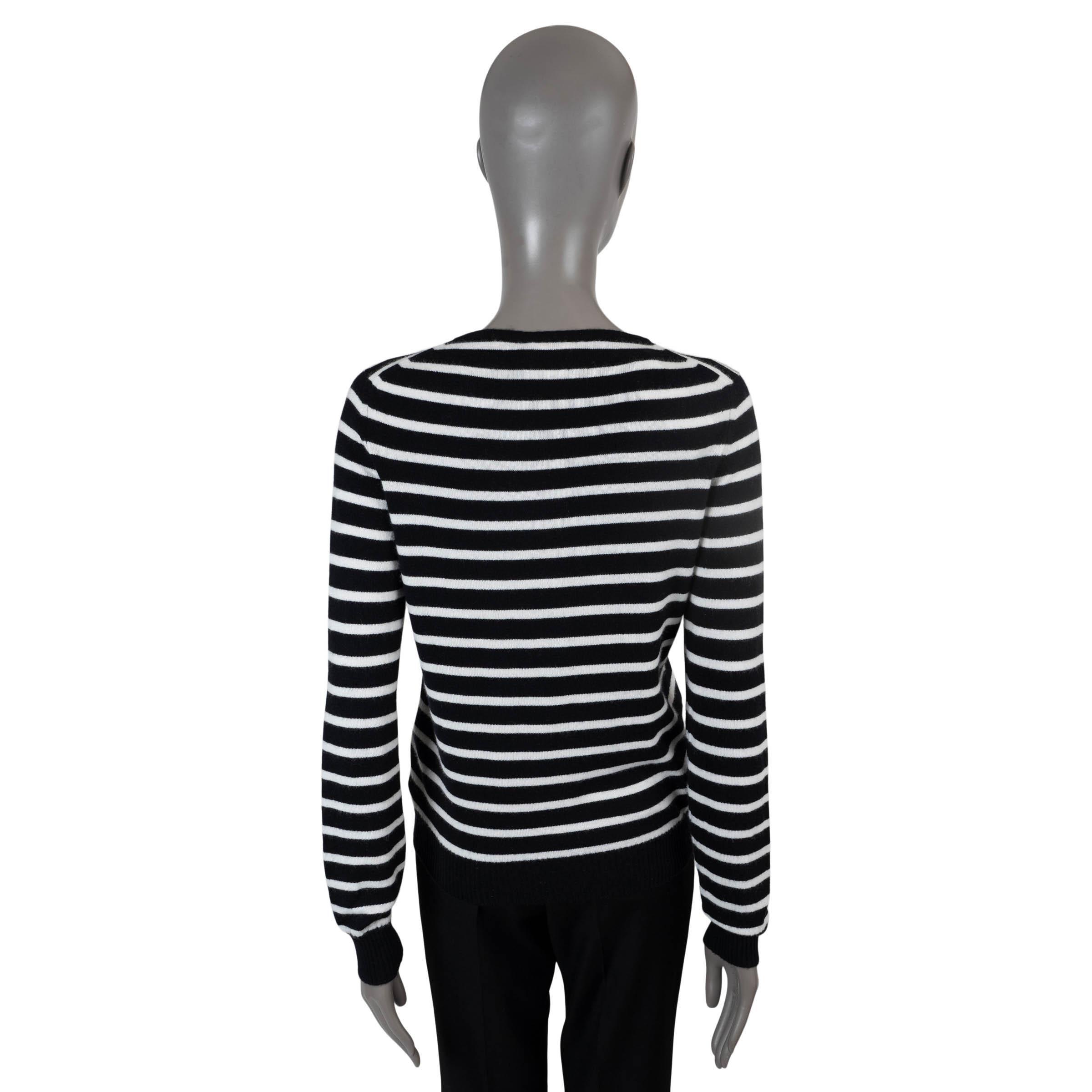 Black CHANEL black white cashmere 2008 08A STRIPED Sweater 40 M