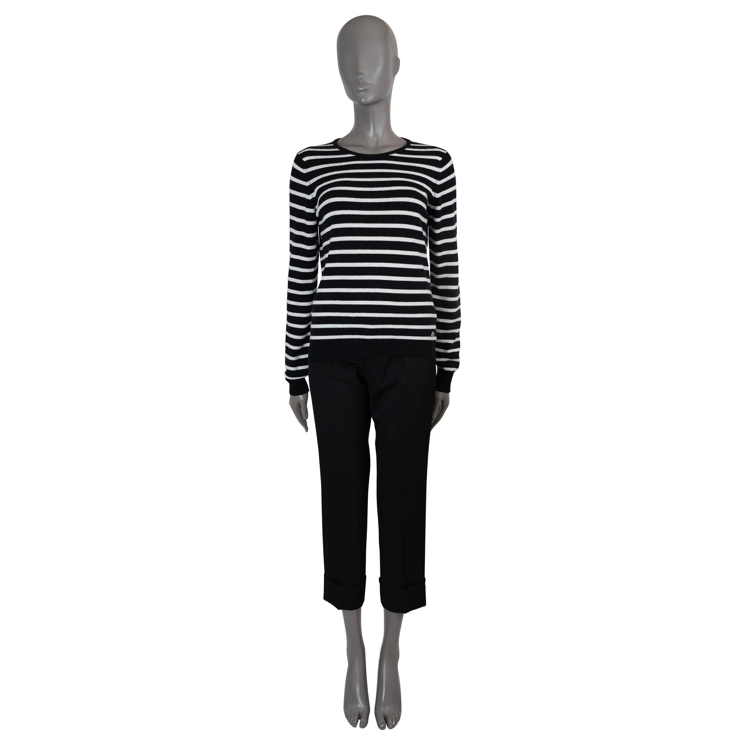 Women's CHANEL black white cashmere 2008 08A STRIPED Sweater 40 M
