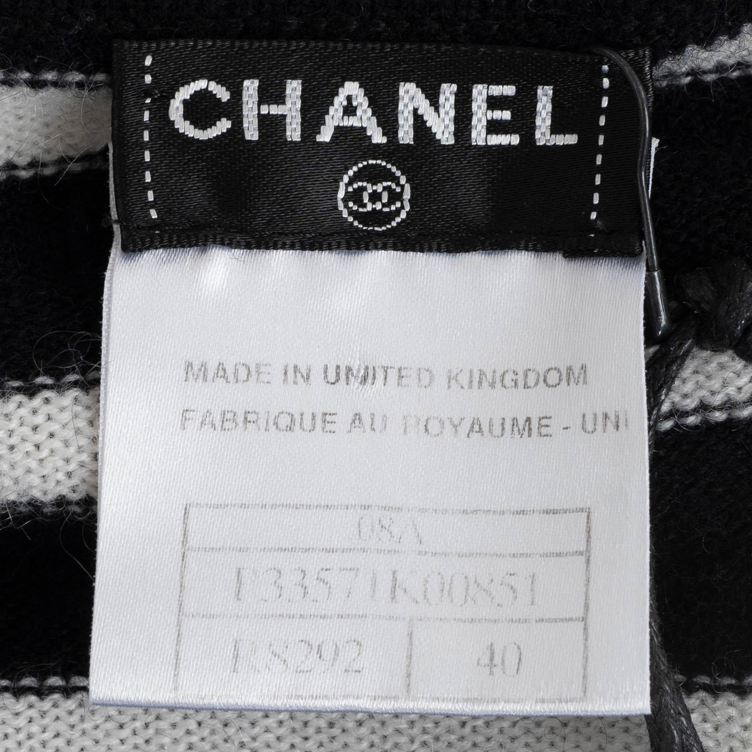 CHANEL black white cashmere 2008 08A STRIPED Sweater 40 M 2