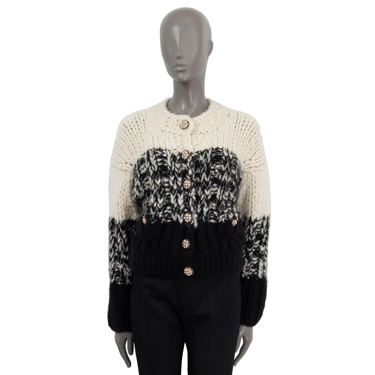 Black CHANEL black & white cashmere 2019 CHUNKY Cardigan Sweater 38 S 19K