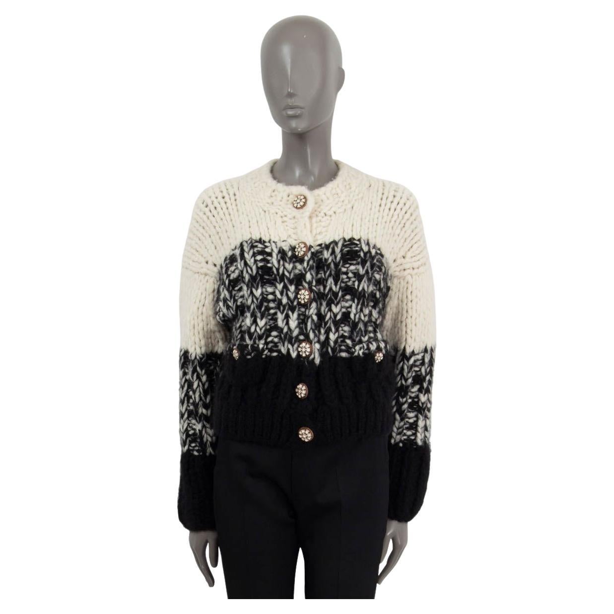 CHANEL black & white cashmere 2019 CHUNKY Cardigan Sweater 38 S 19K