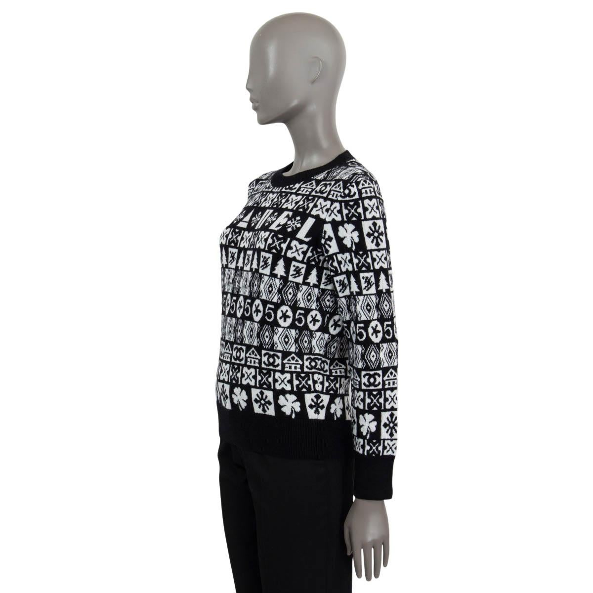 CHANEL cachemire noir et blanc 2019 WINTER CREWNECK Sweater 38 S 19B Pour femmes en vente