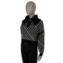 CHANEL black & white cashmere 21B STRIPED HALF ZIP CROP Sweater 36 XS