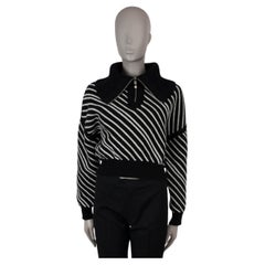 CHANEL black & white cashmere 21B STRIPED HALF ZIP CROP Sweater 36 XS