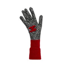 Chanel Black/White Cashmere Knit Gloves w/ Red Trim & Puffy CC Detail sz S/M