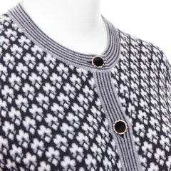 CHANEL black white cashmere velvet buttons crew cardigan FR38 M