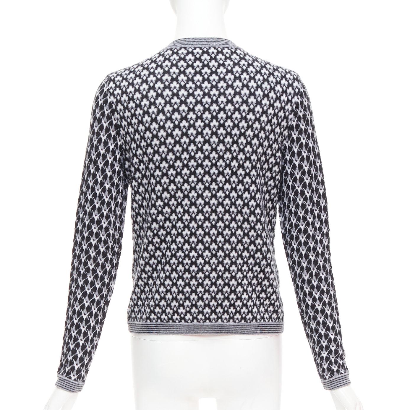 CHANEL black white cashmere velvet buttons crew cardigan FR38 M For Sale 1