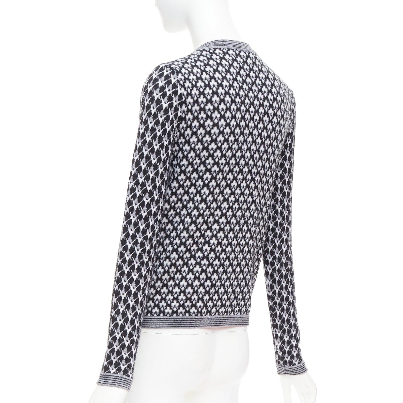 CHANEL black white cashmere velvet buttons crew cardigan FR38 M For Sale 2