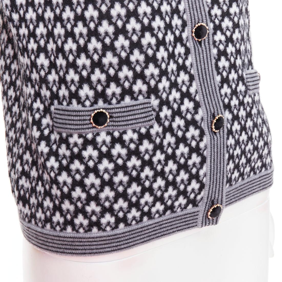CHANEL black white cashmere velvet buttons crew cardigan FR38 M For Sale 3