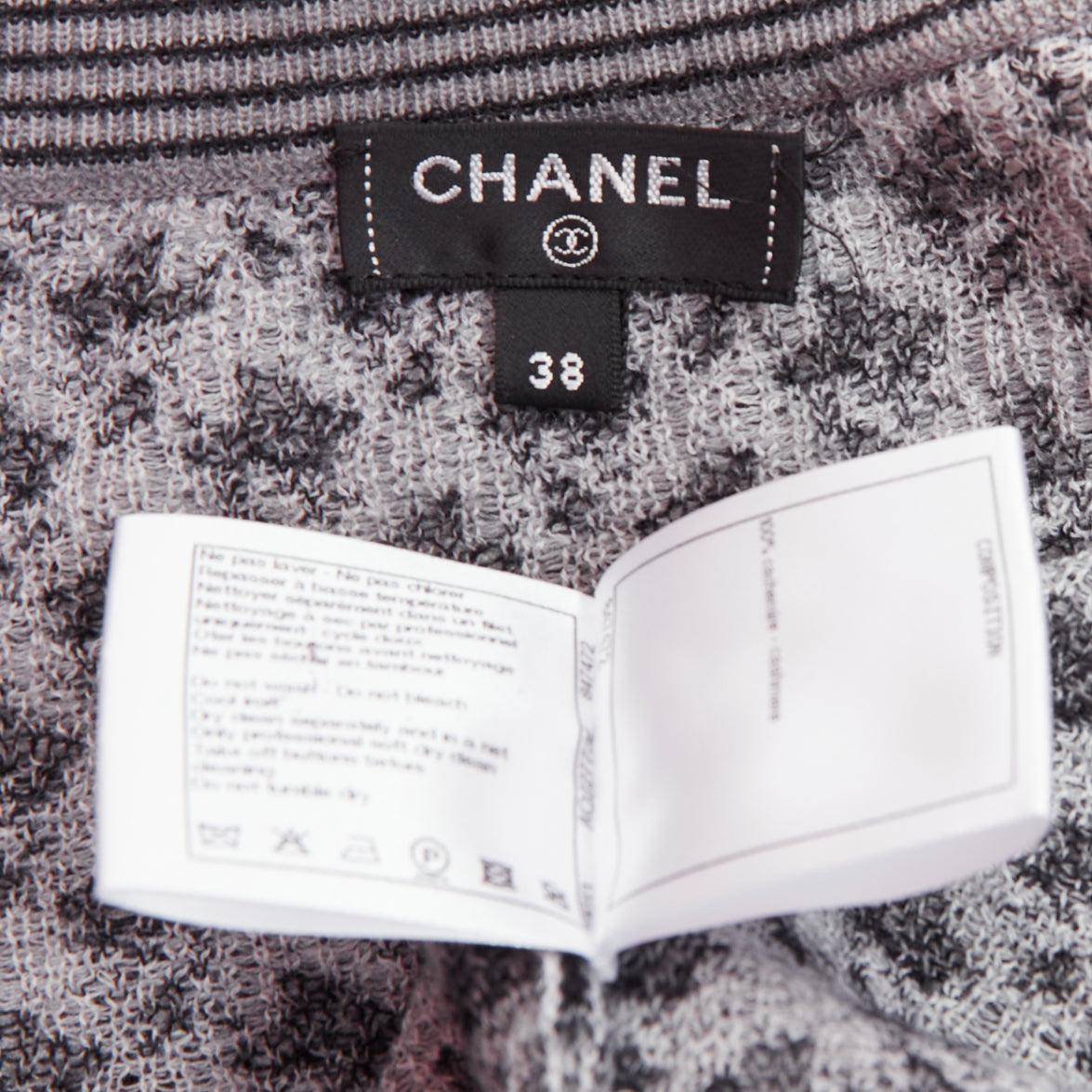 CHANEL black white cashmere velvet buttons crew cardigan FR38 M For Sale 4