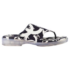 Chanel Black & White CC Logo Canvas Slide Sandals - '00s