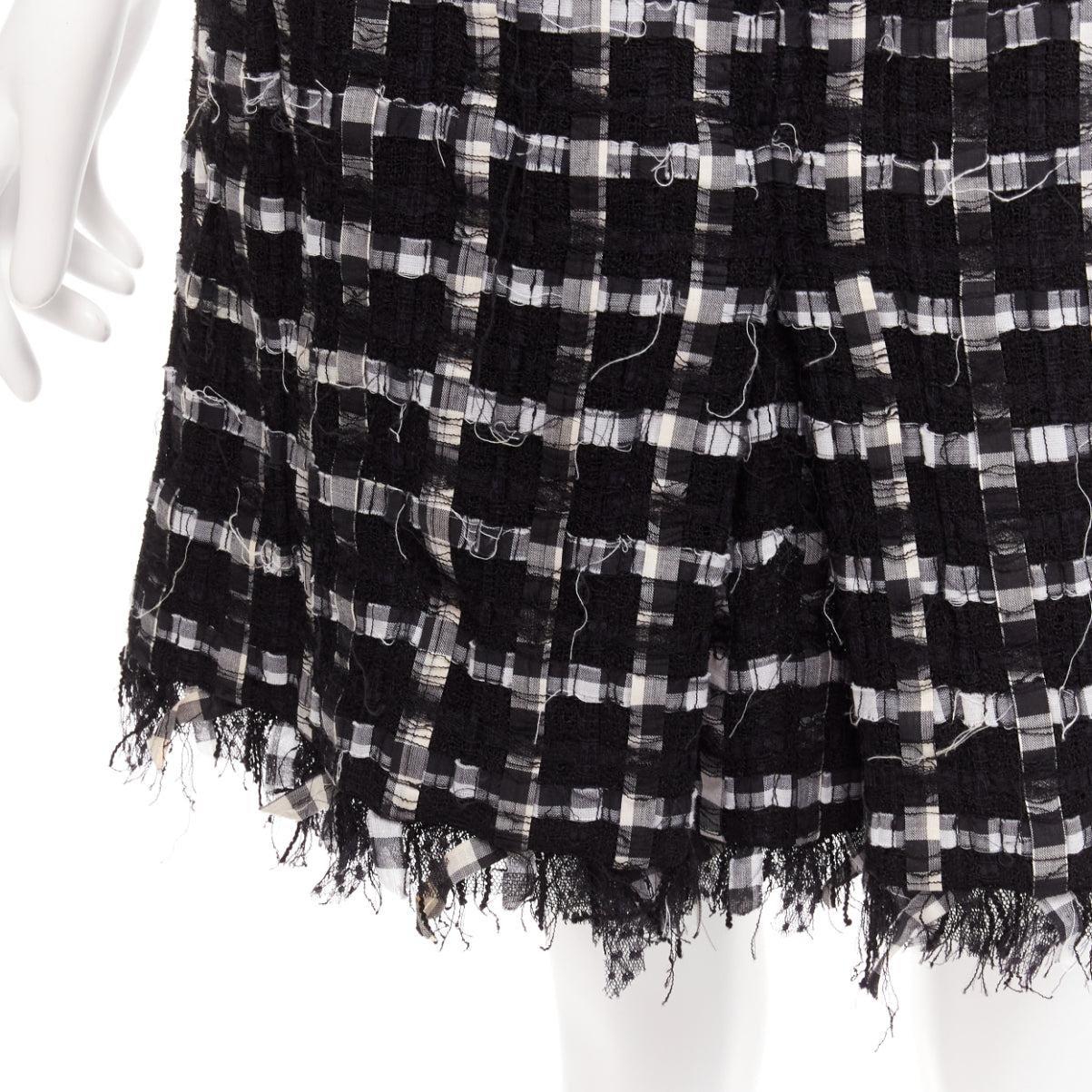 CHANEL black white check raw edge tweed silk lined skirt FR40 L For Sale 3