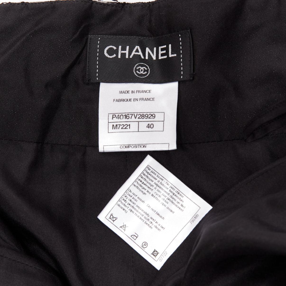 CHANEL black white check raw edge tweed silk lined skirt FR40 L For Sale 4
