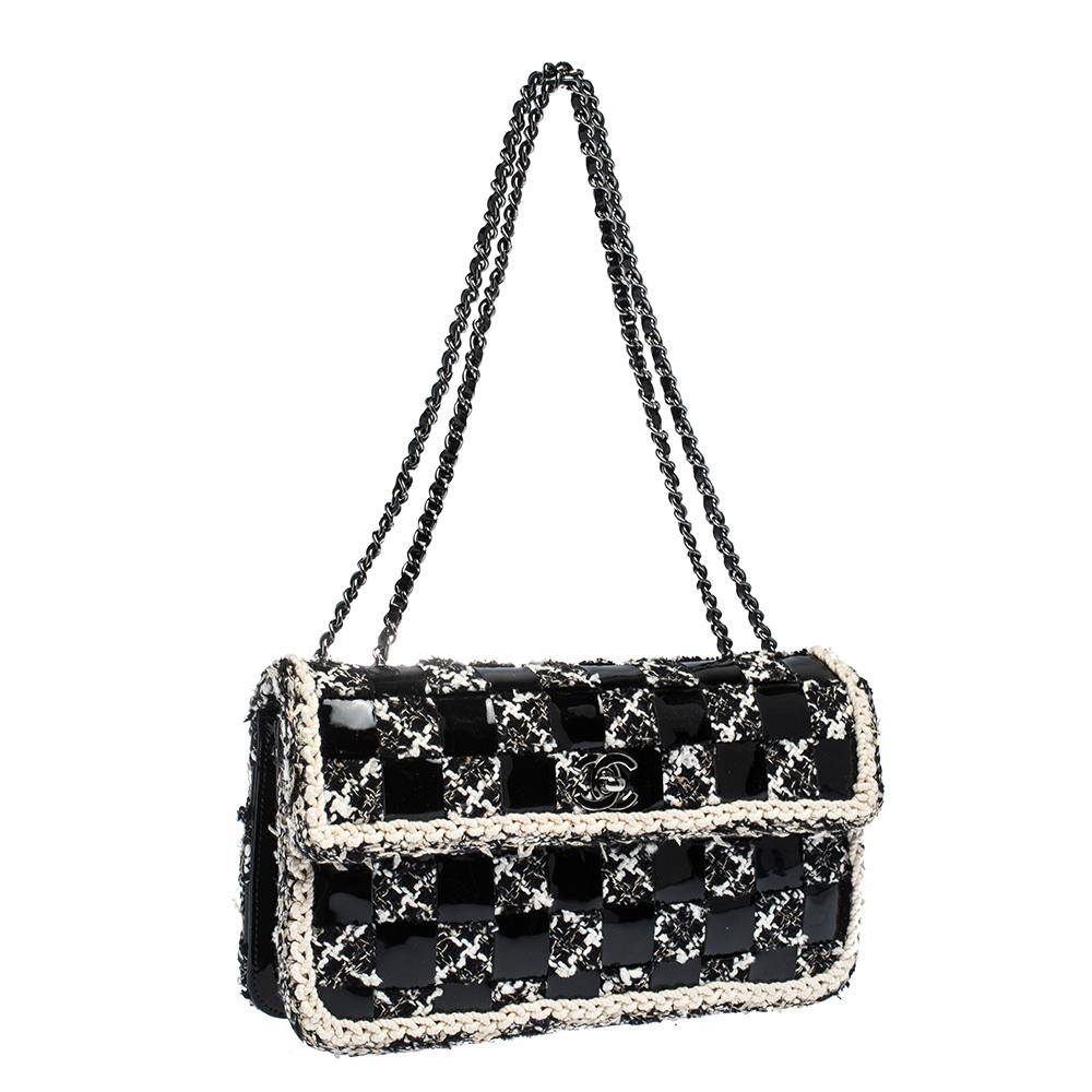 chanel black and white tweed bag