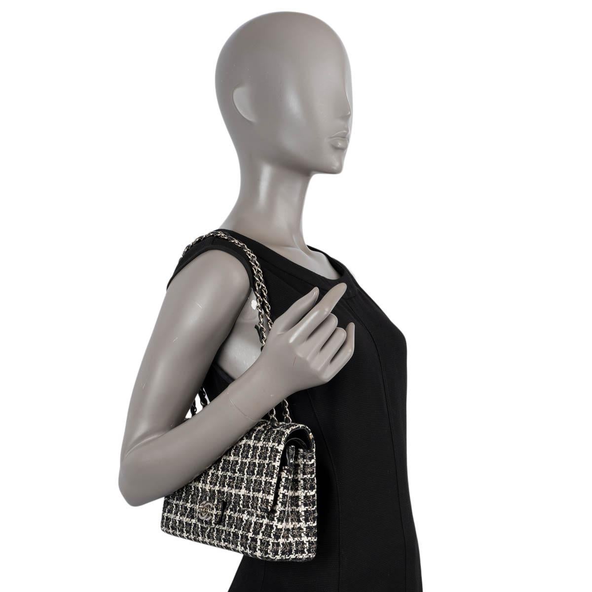 CHANEL black white CLASSIC MEDIUM TWEED TIMELESS DOBULE FLAP Bag For Sale 8