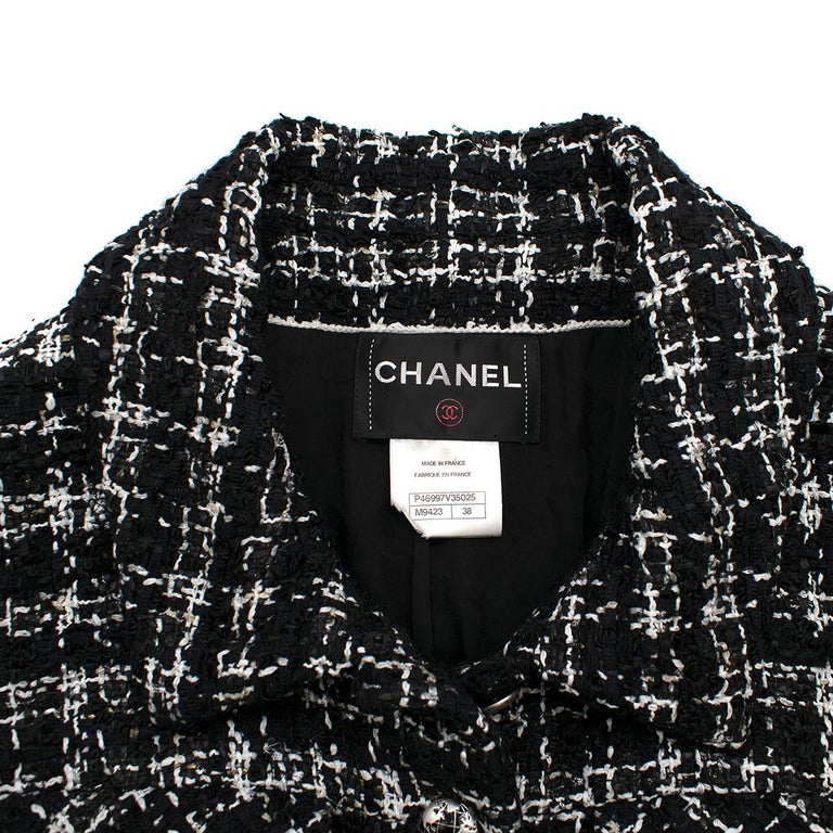 Chanel Tweed Classic Jacket Black & Cream w Gold Thread France 38 US 2-4