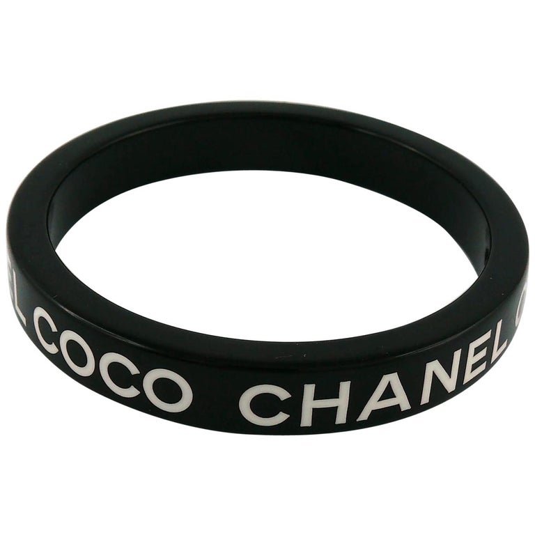 Chanel Black and White Coco Chanel Bangle Bracelet at 1stDibs