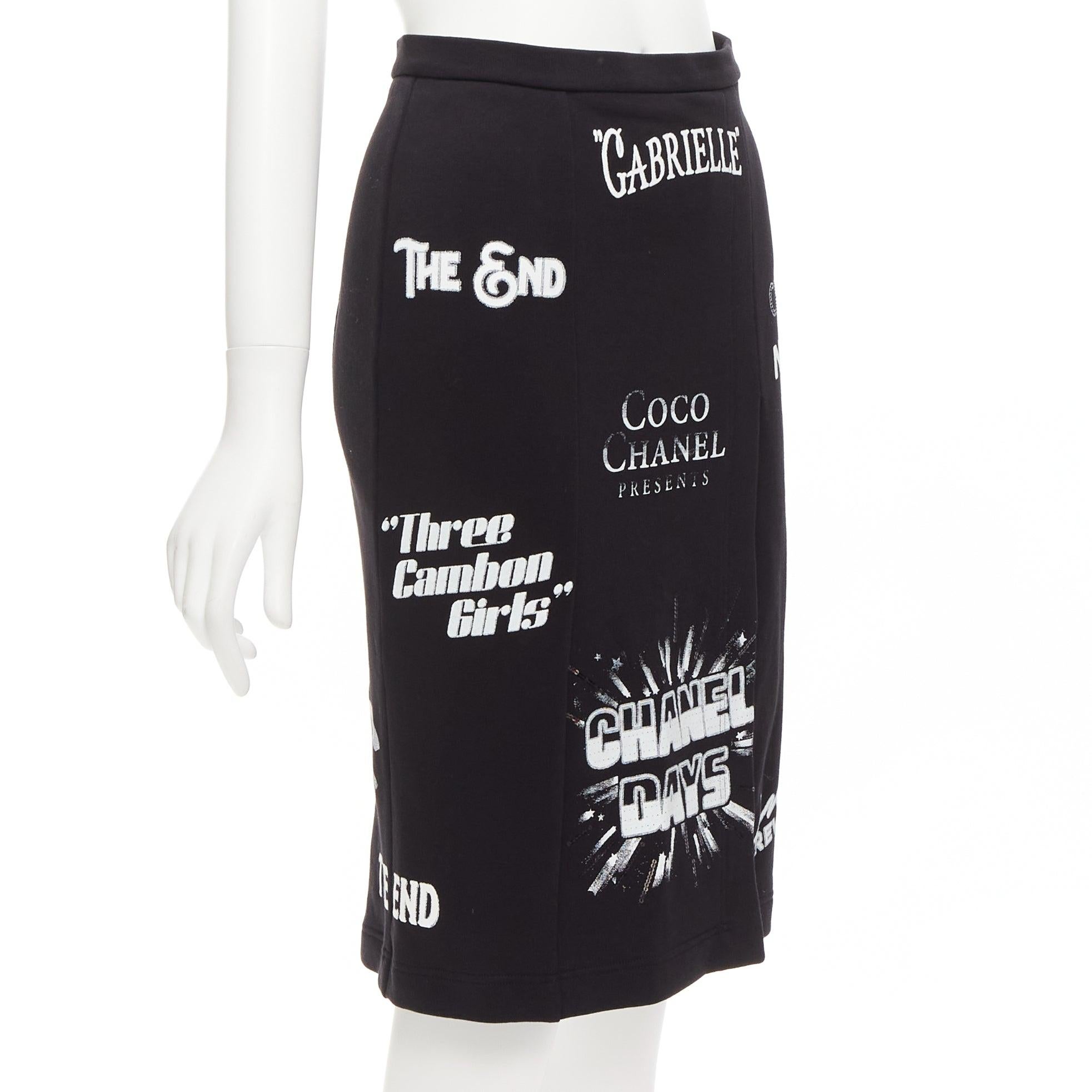CHANEL black white Coco Gabriele graphic print slit pencil skirt FR34 XS In Excellent Condition For Sale In Hong Kong, NT