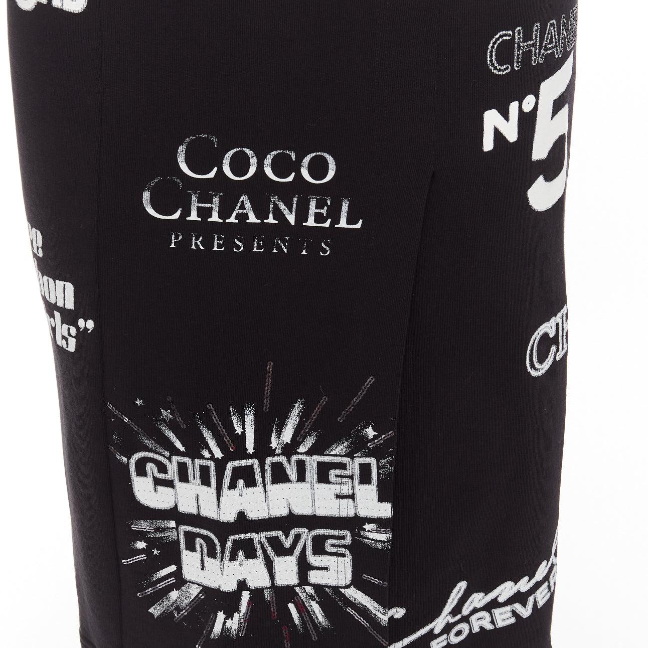 CHANEL black white Coco Gabriele graphic print slit pencil skirt FR34 XS 3