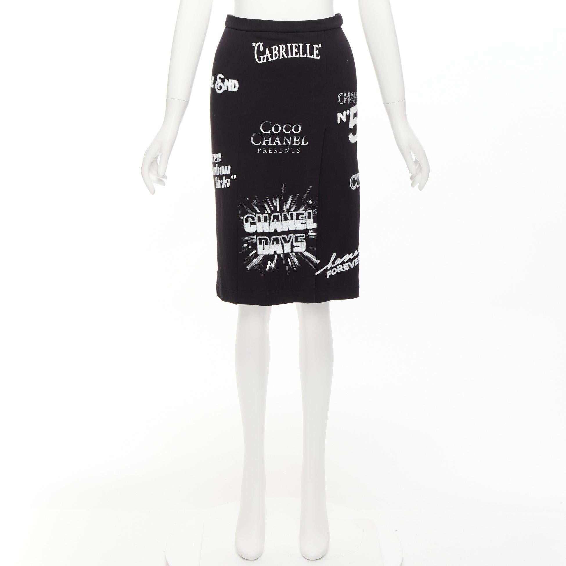 CHANEL black white Coco Gabriele graphic print slit pencil skirt FR34 XS For Sale 5