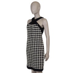 CHANEL black & white cotton 09P SLEEVELESS TWEED Dress 38 S