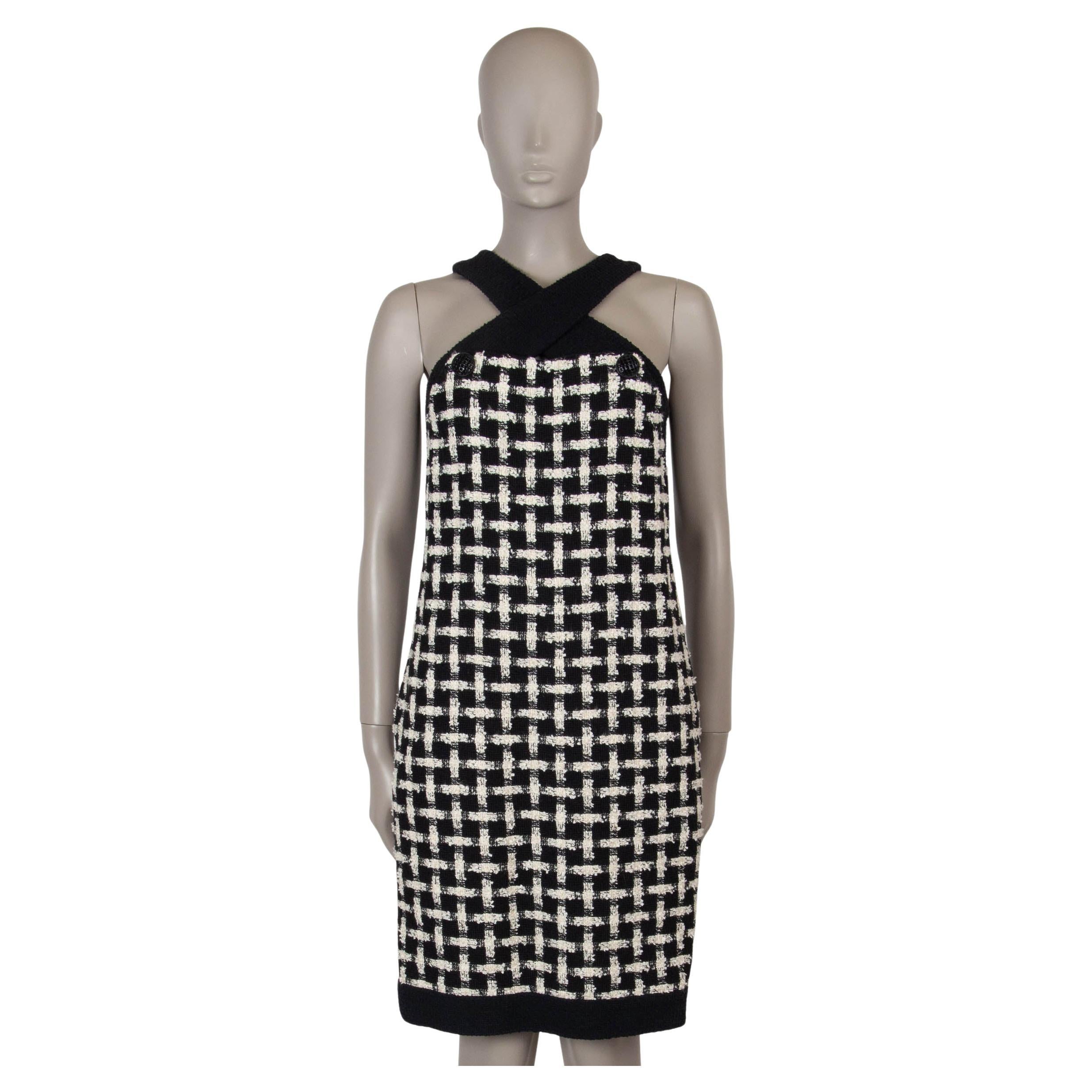 CHANEL blanco y negro algodón 09P SLEEVELESS TWEED Vestido 38 S en venta