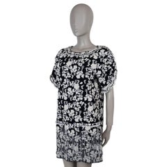 CHANEL black & white cotton 14C SINGAPORE FLORAL JACQUARD KNIT MINI Dress 40 M